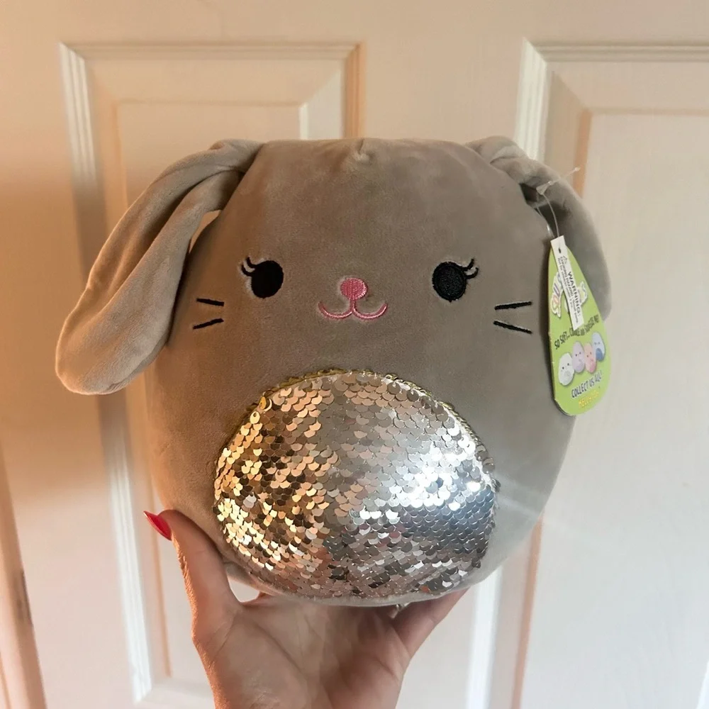 ⭐️ NEW Squishmallow Gray Plush Easter Bunny with Sequin Belly